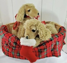 Lifesize Animated Lg Christmas Puppies Basket Cocker Spaniel Dog Animatronic Bed - £61.15 GBP