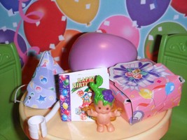 Birthday Purple Balloon Card Hat Toy fits Fisher Price Loving Family Dollhouse - £10.17 GBP