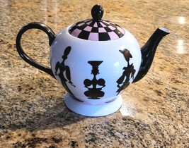 Nordstrom Signed R. Toledo Black, White, Pink Checkered Ceramic Tea Pot - £18.95 GBP