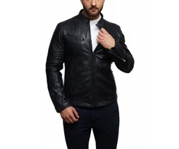 Leather Jacket Mens Biker Coat Motorcycle Vintage Men Bomber Lambskin Bl... - £88.92 GBP+