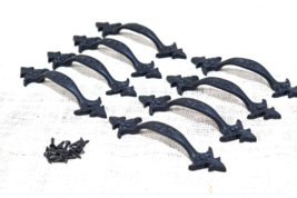 8 Cast Iron Black Handles Gate Pull Shed Door Barn Handle Fancy Drawer P... - $27.99