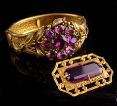 Antique bracelet - Purple rhinestone - art deco brooch - czech jewelry - vintage - £299.75 GBP