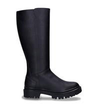 Botas de mujer altas por la rodilla en cuero vegano negro planas con cremallera - $182.31