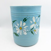 Vintage Crock Container Blue Stoneware + Hand Painted daisy Floral - Pottery - £31.96 GBP