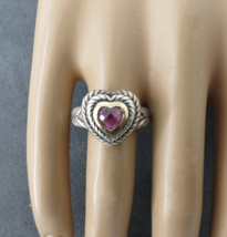 Sterling Silver 10k Gold Heart Ring Pink Stone 7.07 Grams Size 7 Channel Set - £39.95 GBP
