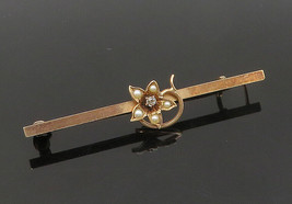 10K GOLD - Vintage Antique Genuine Diamond &amp; Pearls Floral Brooch Pin - GB033 - £221.85 GBP