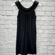 Vintage Black Nylon Satin Nightgown Chemise Lingerie Lace Sleeveless Size S - £23.18 GBP