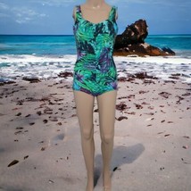 Maxine of Hollywood Ruched Swimsuit Sz 8 One Piece Bathing Suit Floral Tropical - £23.92 GBP