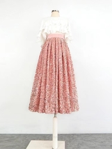 BLUSH PINK Sequin Skirt Outfit Romantic Pleated Midi Wedding Sequined Skirts 