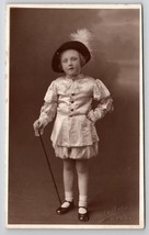 RPPC Darling Child in Costume With Cane And Feather Hat Studio Postcard R30 - £7.15 GBP