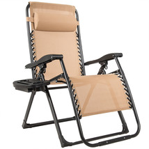 Zero Gravity Chair Oversize Lounge Chair Patio Outdoor Folding Recliner Beige - £99.89 GBP