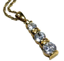 Premier Designs "Time Out" Triple Crystal Pendant Necklace Gold Tone 18" - £12.55 GBP