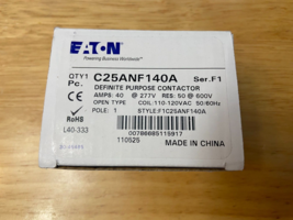 1 Eaton Definite Purpose Contactor C25ANF140A 40 AMPS  Coil: 110-120V *N... - $17.99
