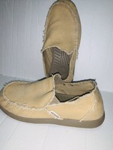 Crocs Santa Cruz Mens Size 8 Khaki Beige Canvas Slip On Loafers 10128 EUC - $28.53