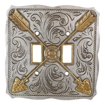 Set Of 2 Navajo Golden Crossed Feather Arrows Wall Double Toggle Switch Plates - £19.29 GBP
