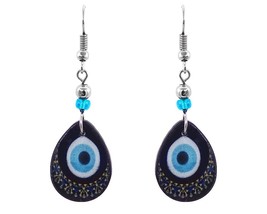 Teardrop Blue Evil Eye Nazar Mandala Graphic Dangle Earrings - Womens Fashion Ha - £13.38 GBP