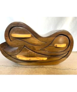 Vtg Hand Crafted 3 Drawer Bandsaw Jewelry Stash Trinket Box Dark Wood - $135.70 CAD
