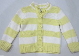 NWT  BABY GAP Girls Yellow White Stripe Button Down Sweater Sz 12-18m - £9.60 GBP