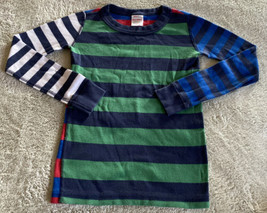 Hanna Andersson Boys Green Blue Red White Striped Snug Fit Pajama Shirt 6-7 - £7.43 GBP