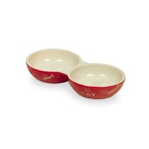 Nobby Ceramic Cat Double Bowl, 22 x 22 0.25 cm, Red/ Beige  - $16.00