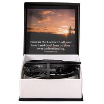 Trust in The Lord Proverbs 3:5 Sunset Men&#39;s Stainless Steel &amp; Vegan Leather Cro - £33.77 GBP+