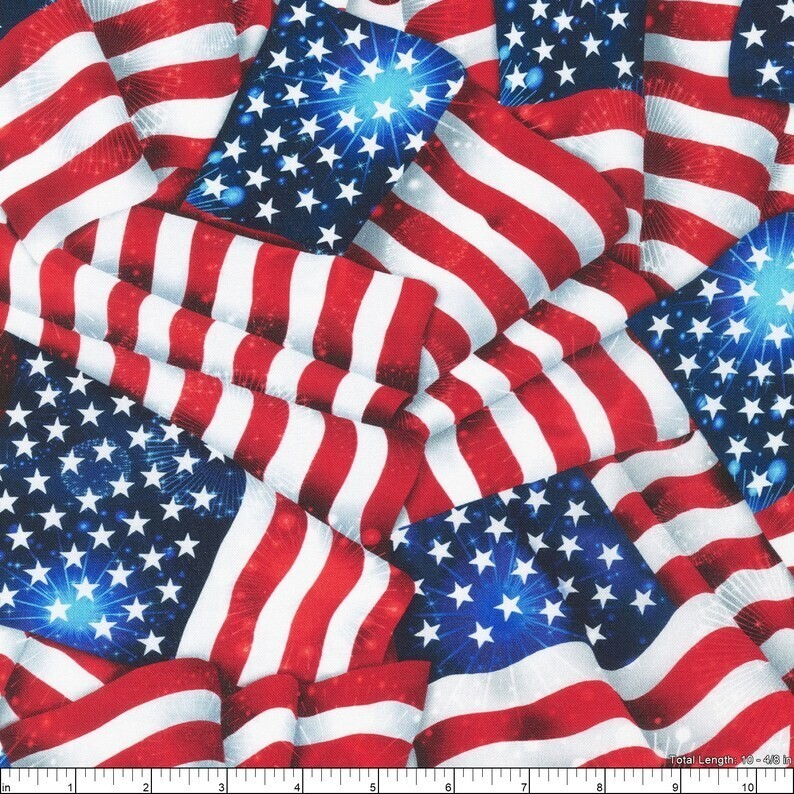 108&quot; Wide Cotton Patriots Wide Digital American Flags USA Fabric by Yard... - $24.95