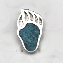 Bear Paw Track Pin Silver Tone Crushed Turquoise - $9.95