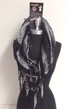 Women Knitted Crochet 2 In 1 Tone Circle Infinity Scarf Wrap Soft Black/Gray For - £12.04 GBP
