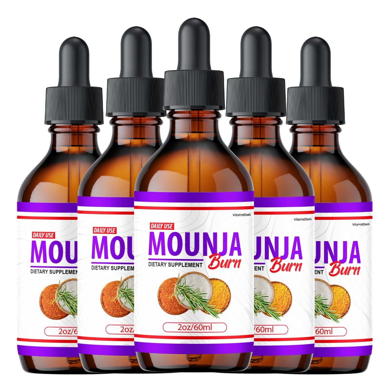 5 Pack Mounja Burn Drops for Overall Wellness & Energy Supplement 60 ML