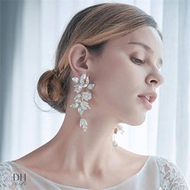 Boho White Porcelain Flower Bridal Earrings, Bohemian Floral Earrings Wedding - £29.71 GBP