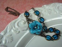 Turquoise Necklace Flower Necklace Blue Necklace Bridal Jewelry Bridesmaid Neckl - £22.51 GBP