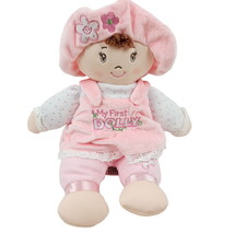 Baby Gund My First Dolly Plush Brown Hair Eyes Pink Clothing Hat Stitched - £12.55 GBP