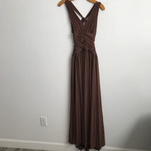 BCBGMaxAzria Dress XS Brown Pleated Twisted Draped V Neck Floor Length Maxi Gown - £49.06 GBP