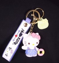 Hello Kitty in blue swimsuit 2&quot; 3D keyring or bag clip with vinyl wrist band NEW - £10.35 GBP