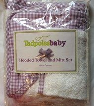 Tadpoles Baby Hooded Towel and Mitt Set NEW PACKAGE  Purple White Shower... - $16.43
