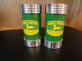 Retro John Deere Chrome &amp; Plastic Barrel Salt &amp; Pepper Shakers Set - $10.39