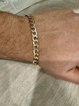 14K Yellow Gold Solid Unisex Diamond Cut Pave Cuban Curb Chain Bracelet - £206.99 GBP
