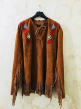 Exclusive American Men&#39;s Western Wear Buckskin Mountain Man Fringe, Beaded Shirt - £66.90 GBP+