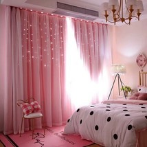 2pc. Princess Pink Bedroom Living  Room Blackout Curtains w/ Voile - £56.81 GBP