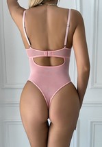 Glamorous Pink Sparkling Sequined Bodysuit With Detailed Lace-Up Sides - Medium image 3
