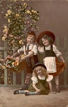 Vintage Children and Flowers Art Deco Tinted postcard, circa 1922, vintage - $4.95
