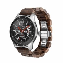 Wood Watchband 22Mm For Samsung Galaxy, 46Mm Wooden Stainless Steel Watch Band Q - £44.75 GBP