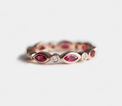 14k Rose Gold Finish 1.00Ct Marquise Cut Pink Ruby Eternity Wedding Band Ring - £73.68 GBP