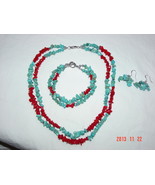 Turquoise and Coral Necklace, Bracelet, and Earring Set - Free Shipping - £31.44 GBP