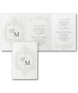 Initial Monogram Wedding Invitations Pearl Embossed Filigree Frame Z-Fold - £212.54 GBP