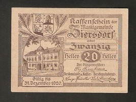 Austria ZIERSDORF 20 heller 1920 Austrian Notgeld Banknote - £1.60 GBP