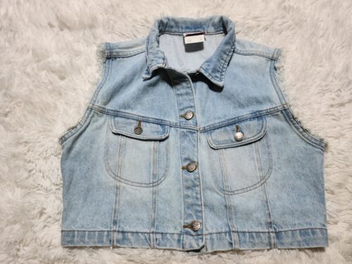 Women’s Denim Republic Cropped M Jean Vest Union Made USA Fringe 80s 90s... - $12.70