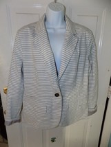 Merona Gray/White Stripe Boyfriend Blazer Jacket Size 14 Women&#39;s EUC - £17.79 GBP