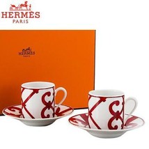 Hermes Balcon du Guadalquivir Espresso coffee cup Saucer 2 set red Demit... - $549.46