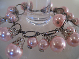 Bracelet Lg Link Chain Light Pink Sea Shell Pearls - $9.99